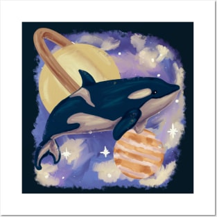 Orca swimming in space Posters and Art